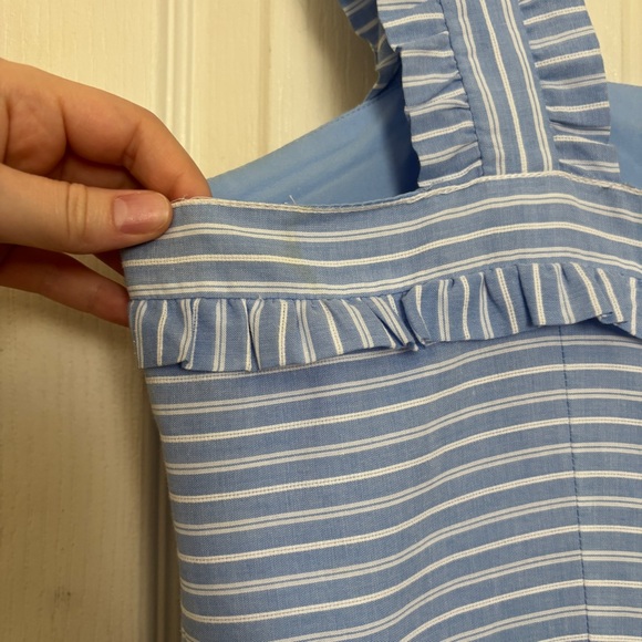 Gal Meets Glam Courtney Blue and White Tiered Striped Dress Size 14 - Picture 6 of 9